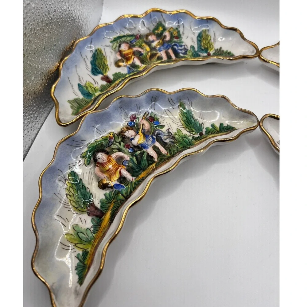 Capodimonte Style Crescent Cherub Dishes 7.5